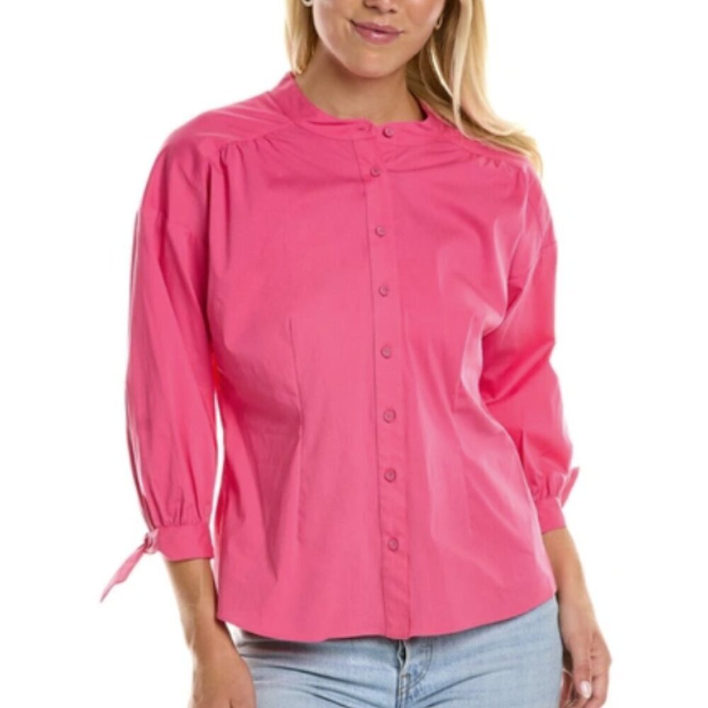Donna Karan size XL Pink Tie-Sleeve Elegant Button Down Preppy Office‎